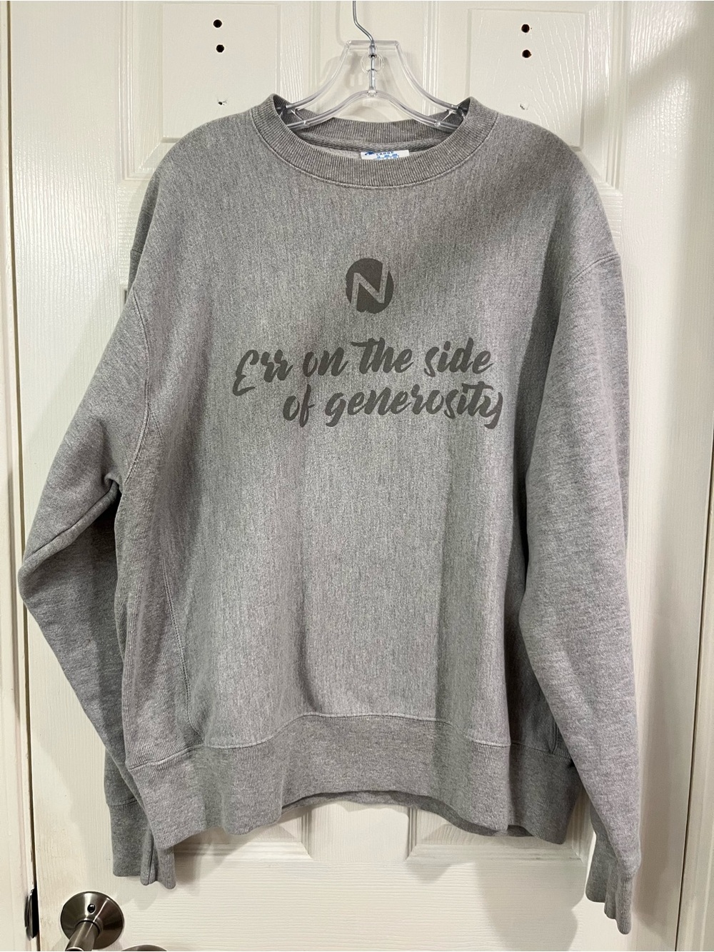 Champion Reverse Weave Crewneck Sweatshirt “Err on the side of generosity” L